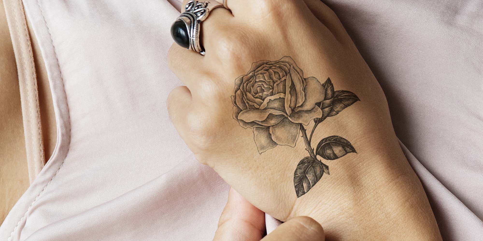 Closeup of hand tattoo of a woman